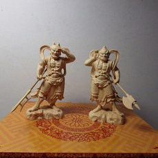 黃楊木精雕千里眼順風耳護法(高10公分)擺件,精工細作,守護平安,木質香氣
