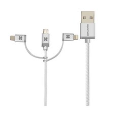Promate 3合1 MFi急速充電數據轉輸線(1.2M)(uniLink-Trio), 銀