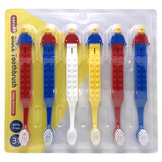 OXFORD 樂高造型兒童牙刷 3~7歲, 紅色+藍色+黃色+白色, 6支, 1組