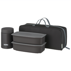 THERMOS 膳魔師 保溫午餐袋套裝 JEH-1000 BKGY 保溫湯罐 200ml x 1 + 便當盒 400ml x 2 + 保溫袋 x 1, 1套, 黑灰色