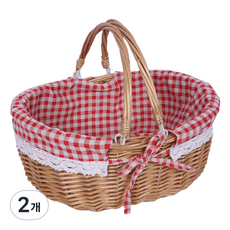 All Hi 便攜式木製野餐籃活動把手支架, 10 雙手把紅色格子, 2個