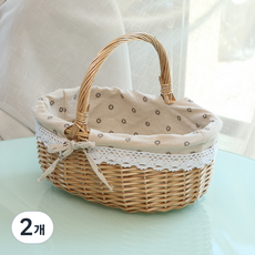 All Hi 便攜式木製野餐籃小, 01 雛菊麻布, 2個