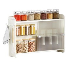 Miu 鋼製滑門雙開式調味料架 櫥櫃, 1組, 白色