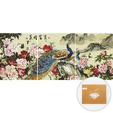 Artjoy DIY 珠寶十字繡帆布類型 3 步套裝, 鮮花和孔雀, 1套