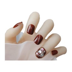 Paula's Nail 寶拉美甲 小甲型鑽飾美甲貼片 短款 AP69192, 紅褐色, 1入