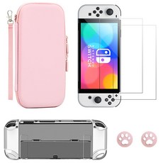 SPACE SHIELD Nintendo Switch OLED通用保護殼 粉紅色 5件組, 1套, 單品