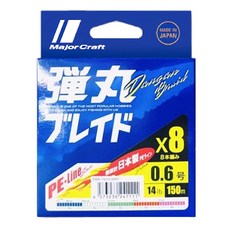 Major Craft 彈丸 日本製 PE釣魚線 8編 0.6號, 藍色 + 白色 + 綠色 + 紅色 + 粉色, 1盒