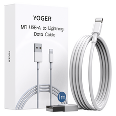 YOGER Apple MFi認證 iPhone 8-pin 高速充電線, 白色, 1個, 1m