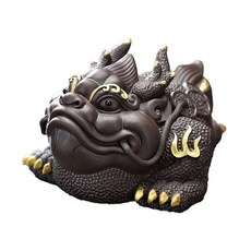 吉祥獸紫砂茶寵擺飾(時來運轉) 0.5g, 褐色