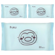 PUKU 藍色企鵝 超純水柔濕巾, 80張, 3包, 80抽