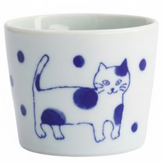 SAWATOUKI 佐和陶瓷 日本製 豬口杯 200ml, 藍三貓 白色, 1個