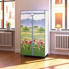 三和牌 DIY收納套管衣櫥組 塑膠衣櫥 外宿租屋 布架合裝 LTP-1型 台灣製造, 山景風光 綠色 + 藍色