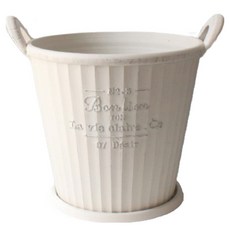 MORIANN Bonliang 附提把復古塑膠圓形花盆 3834, 米色, 1個