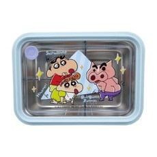 Shinchan 蠟筆小新 1.1L 三格不鏽鋼隔熱便當盒 長型 藍紫色 1個