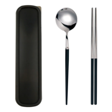 Caldo 卡朵生活 靜音餐具2件組 D184, 湯匙 + 筷子, 黑色, 1組