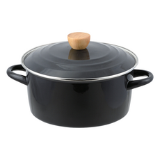 PEARL LIFE 珍珠金屬 22cm黑色琺瑯鍋 IH適用 PLEASURE BLACK HB-5308, 22cm, 黑色, 1入
