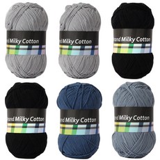 brand yarn Milky Cotton編織線玫瑰編織毯DIY組, I設計 (淺灰色, 黑色, 藍灰色, 牛仔藍)