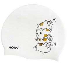 AQUS 貓咪圖案泳帽 AC1601, 白色, 1個