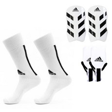 adidas 愛迪達 成人足球襪 + 腳踝支撐帶防護用品組, 白色