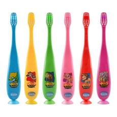 b.brite 兒童卡通圖案牙刷6件組, 鱷魚款+斑馬款+猴子款+河馬款+獅子款+大象款, 1套, 1組