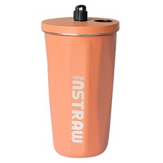 UNIQUE HOUSE HOME DECO 不鏽鋼保溫吸管杯 500ml+專用吸管+杯蓋+吸管蓋, 1個, Sweet Orange(吸管杯)