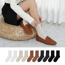 GANASOCKS 女性高級舒適中筒襪 白色2雙 + 燕麥色2雙 + 炭灰色2雙 + 黑色2雙 + 棕色2雙組合