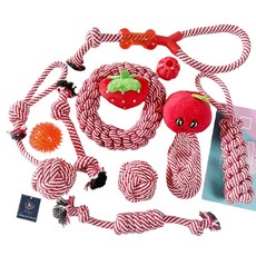 DING DONG PET 寵物草莓繩索拉扯娃娃玩具 12件組, 混色, 1套