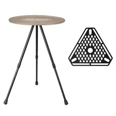 KEEP CAMPING 高度可調圓形邊桌 + 層架三角託盤組, 卡其色(桌板) + 黑色(托盤)