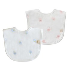 BABY&I 嬰幼兒副食品棉質圍兜2件組, 1套, Bemi藍色, 兔子粉色