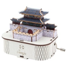 YoungModeler 英工房 手動音樂盒 全州 豐南門 DIY 立體拼圖 木製模型, 1個, 混合顏色, 62件