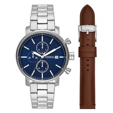 FOSSIL 男士 Rhett 金屬腕錶 + 皮革錶帶組 BQ2872SET