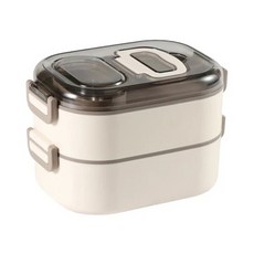 couselect 日式304不鏽鋼雙層便當盒/可微波分隔飯盒 700ml + 400ml, 灰咖色, 1個