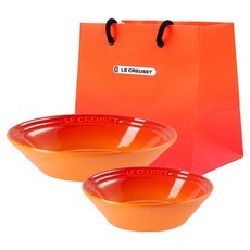 LE CREUSET NEO 淺盤 16cm + 22cm + M號購物袋組合, 1套, 橘色(盤子), 2種盤子 + 購物袋