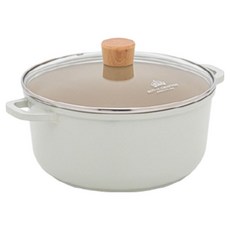 Nordic Kitchen 電磁爐奶油色IH一體成型鑄造陶瓷雙耳鍋, 20cm, 1個, 象牙白