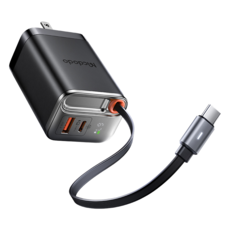 Mcdodo 麥多多 USB FreeGO 67W PD + QC GaN氮化鎵充電器自帶伸縮線, 1個, 黑色