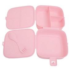 PREMIER HOUSEWARES 雙層方形便當盒 附叉匙 15cm, 櫻粉, 1個