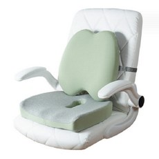 HONDONI 涼感冰絲5D護腰靠墊組 記憶靠墊 + 坐墊 M9C-GN, 綠色