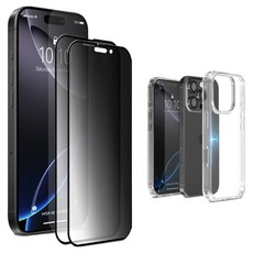 Mobilnjoy 全覆蓋防窺鋼化玻璃螢幕保護貼 2片 + 透明手機殼套組, 1套