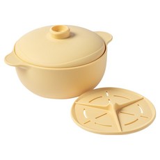 Kitchen Factory 韓國製鉑金矽膠多功能蒸籠 1.3L 附蒸架, 奶油黃, 1個