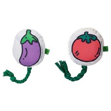 摩達客寵物 棉繩咬咬發聲玩具兩入組 狗猫磨牙互動紓壓 陪伴布娃娃自嗨解悶, 1套, 番茄 + 茄子