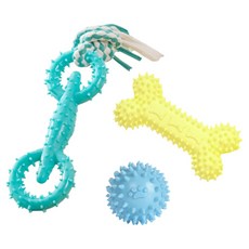 摩達客寵物 狗狗磨牙紓壓咬咬玩具三件A組 解悶趣味潔齒 自嗨耐咬寵物玩具, 藍色 + 黃色 + 綠色, 1套