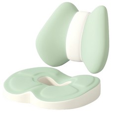 Seekis 辦公室記憶棉護腰靠墊 + 坐墊套組 座椅腰墊 座椅舒適坐墊, 灰綠色