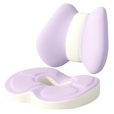 Seekis 辦公室記憶棉護腰靠墊 + 坐墊套組 座椅腰墊 座椅舒適坐墊, 香芋紫