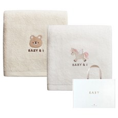 BABY&I 柔軟竹纖維浴巾2件組 + 禮盒組, 獨角獸, 高米 象牙白, 1套