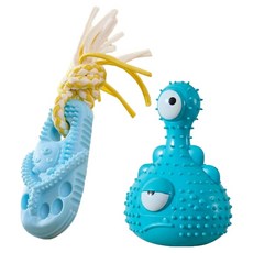 摩達客寵物 狗貓紓壓磨牙玩具2件組 潔齒自嗨耐咬解悶, B(藍拖鞋 + 獨眼獸葫蘆款), 1套