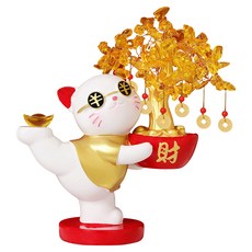 摩達客 開運招財超萌療癒擺飾 新年春節好運風水, 瑜珈招財貓黃水晶發財樹