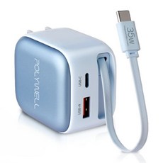 POLYWELL 寶利威爾 35W Type-C + USB-A Type-C伸縮線 快充頭 PD/QC快充 70cm 1年保固 藍色 PW15-T05-A206