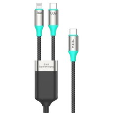 TOTU 拓途 Starry系列 1分2 USB-C-Lightning Type-C PD充電線傳輸線快充線 新舊iPhone一起充, 星光色, 1個, 1.2m
