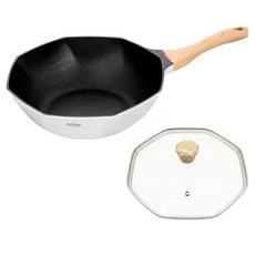 REuN 瑞恩 螺旋炒鍋 白色 附玻璃蓋, 1個, 32cm