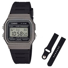 CASIO 卡西歐 復古電子錶 + 矽膠錶帶組 F-91WM-1B